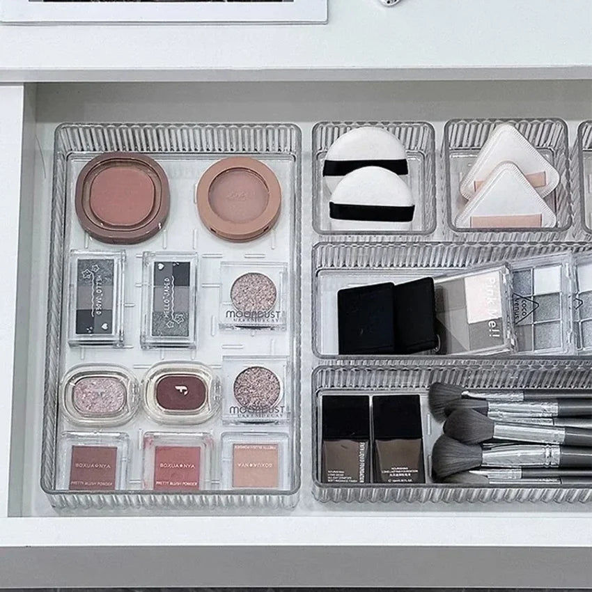 Clear Plastic Drawer Organizer Set – Desk & Bathroom Bins