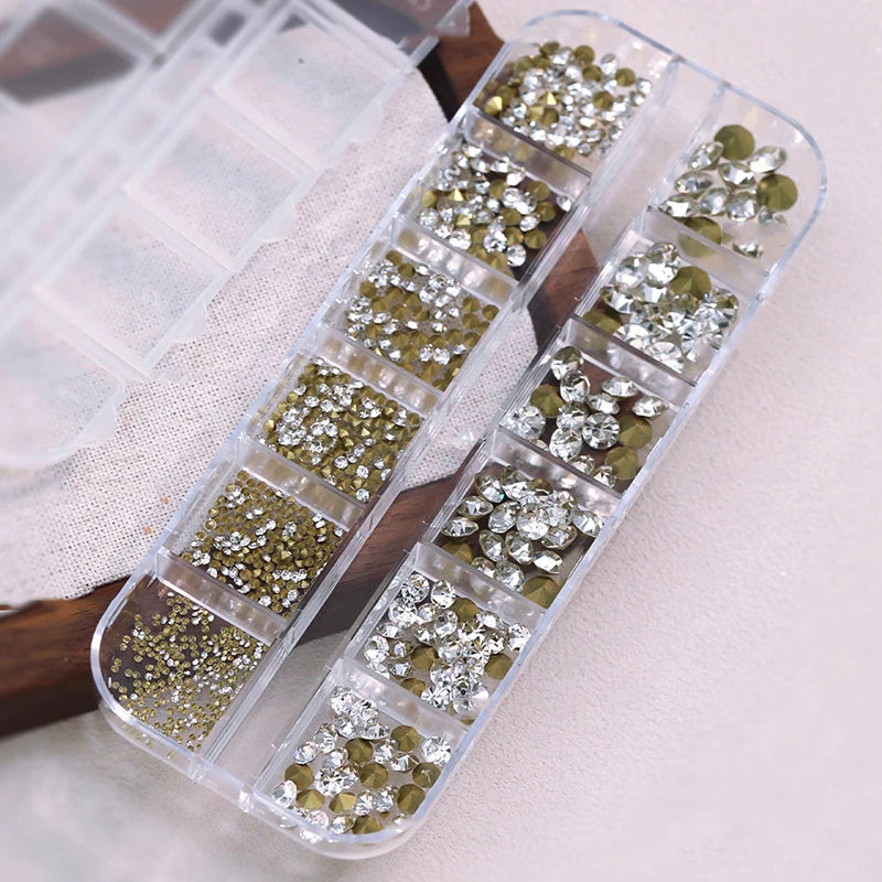 12-Grid 3D Nail Rhinestones – 1000Pcs Crystal Gem Manicure Set