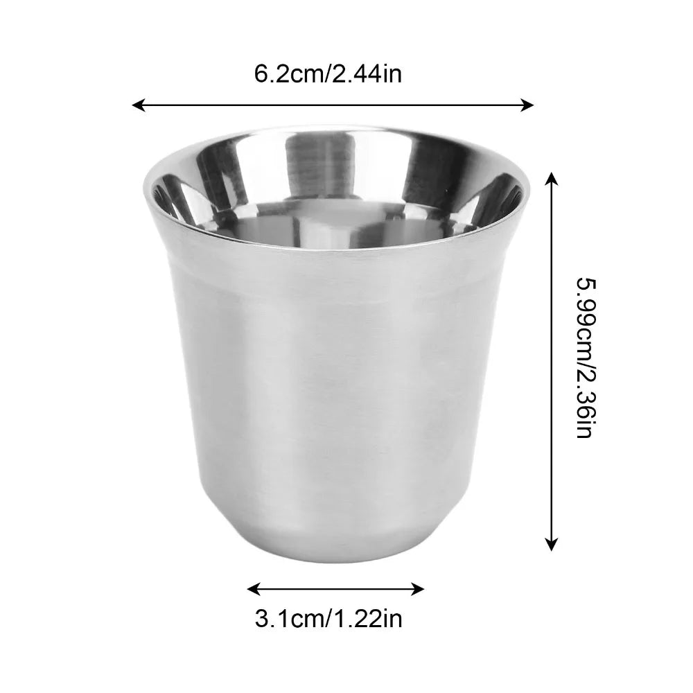 304 Stainless Steel Double Wall Coffee Cup Set 80ml | Saucer & Spoon