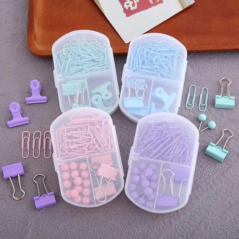 3-in-1 Stationery Set – Paper Clips, Binder Clips & Thumb Tacks