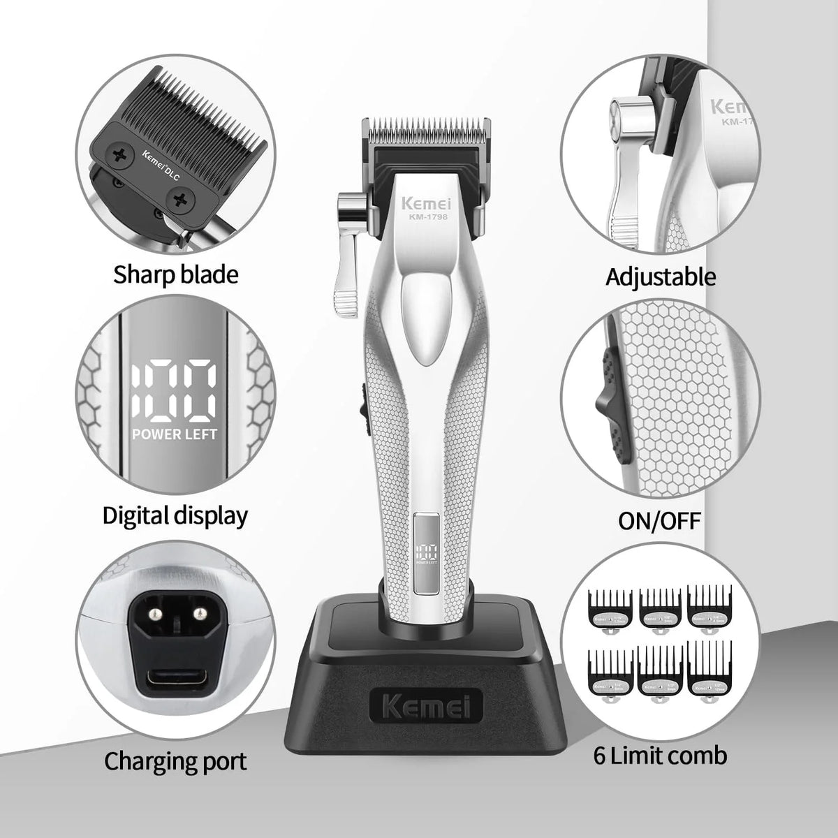 Kemei KM-1798 Cordless Hair Clipper 3000mAh for Men