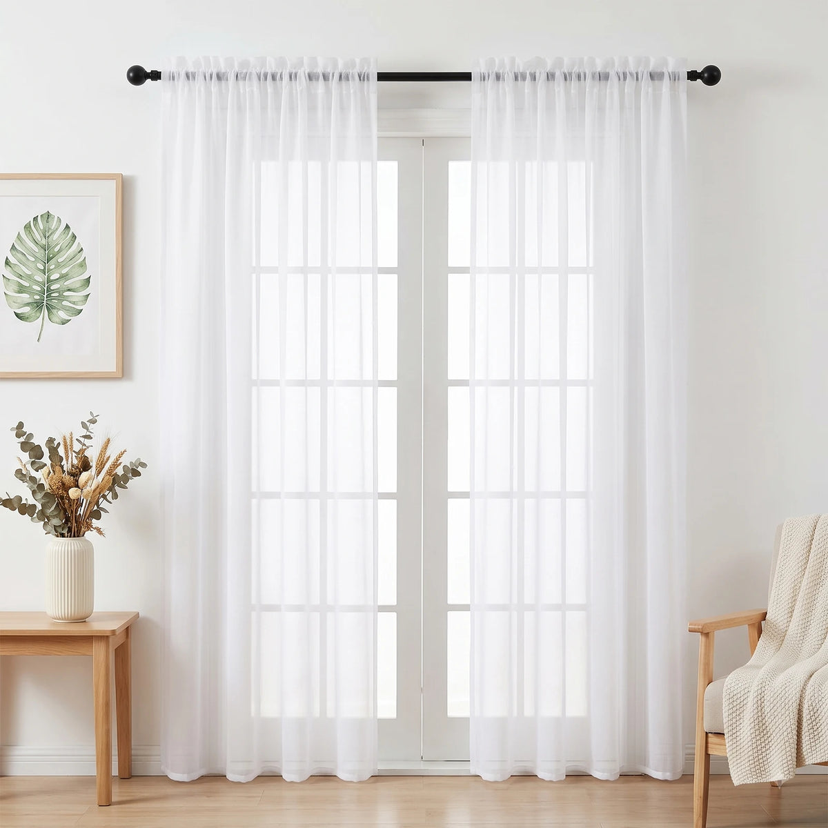 White Tulle Sheer Curtains – Thick Chiffon Voile Drapes 2 Panels
