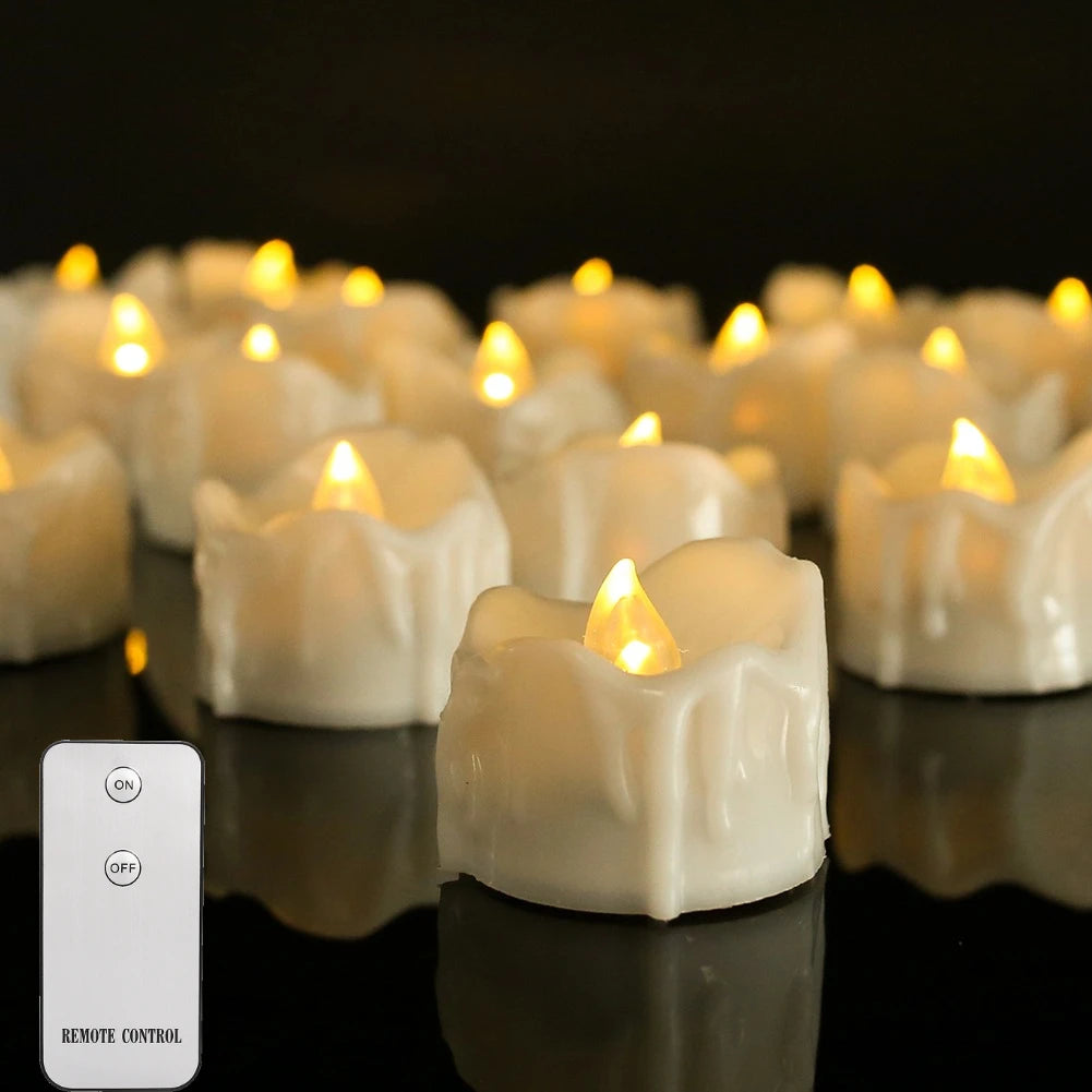 Flickering Dripping Wax LED Tea Light Candles – 12/24 Pack