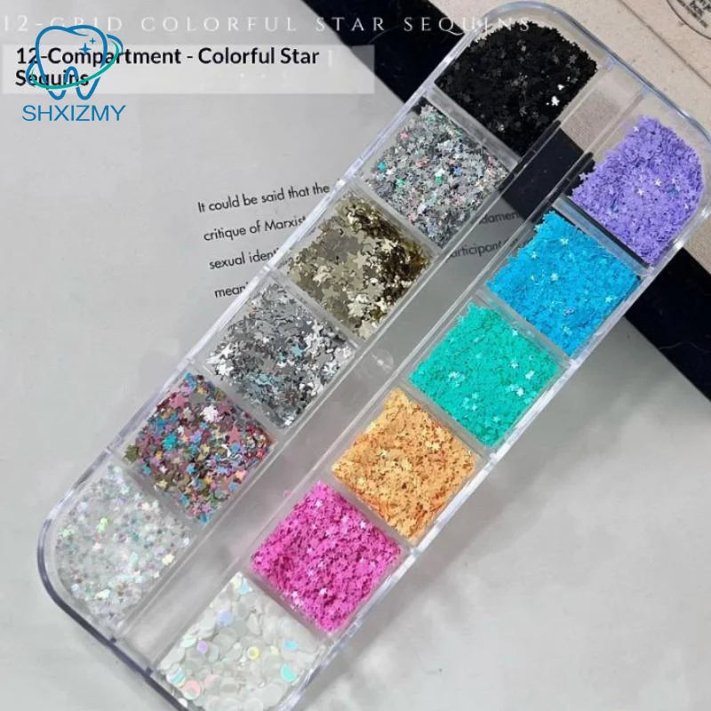 12-Grid Holographic Glitter Nail Art Sequins – DIY Manicure Set