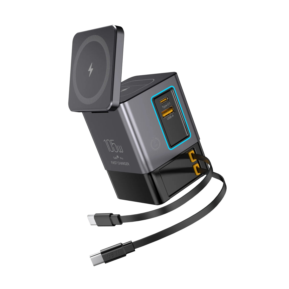105W GaN Wireless Charging Station with Retractable USB-C