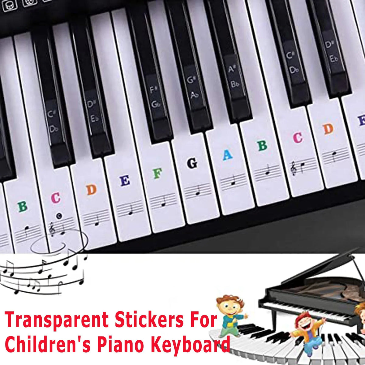 Transparent Piano Key Stickers for 37–88 Key Keyboards