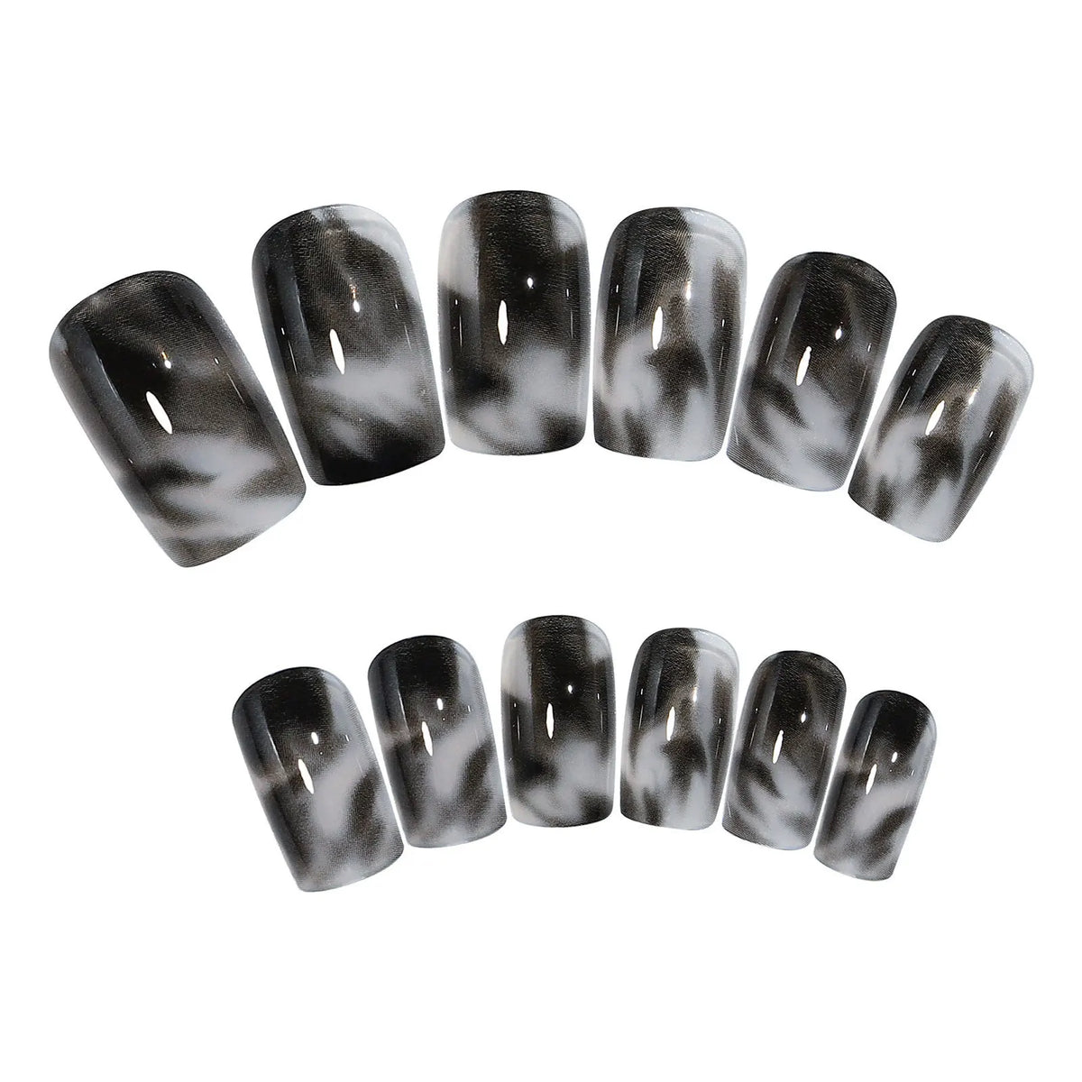 24pcs Black Grey Smoky Ombre Press On Nails | Dark Style