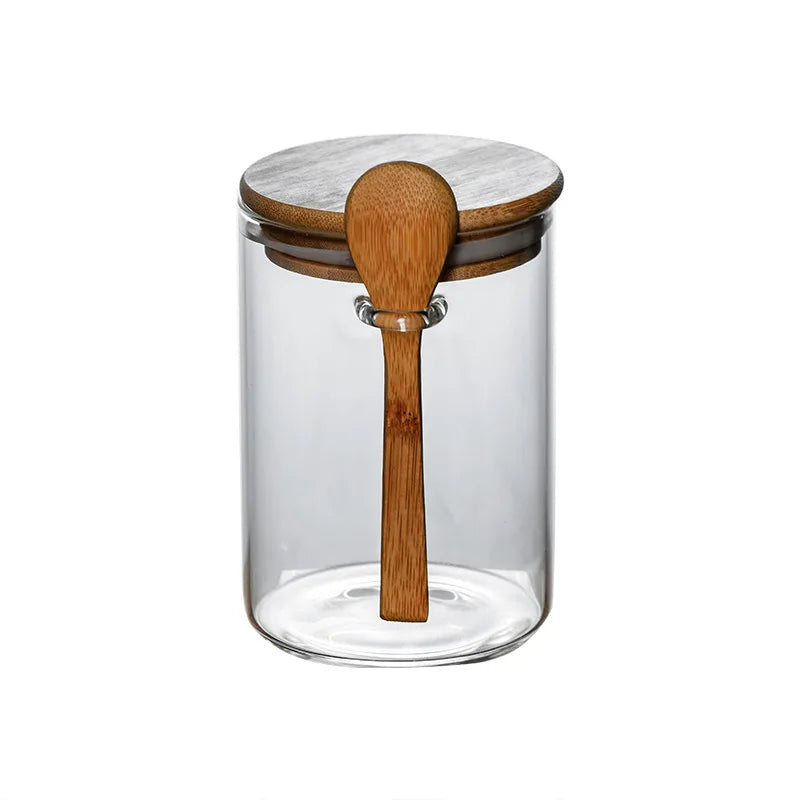 Glass Spice Jars with Bamboo Lid & Spoon – Airtight Canisters
