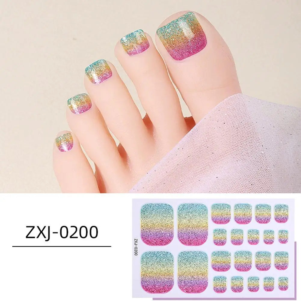 Rainbow Glitter Toenail Stickers – Full Cover Waterproof Wraps