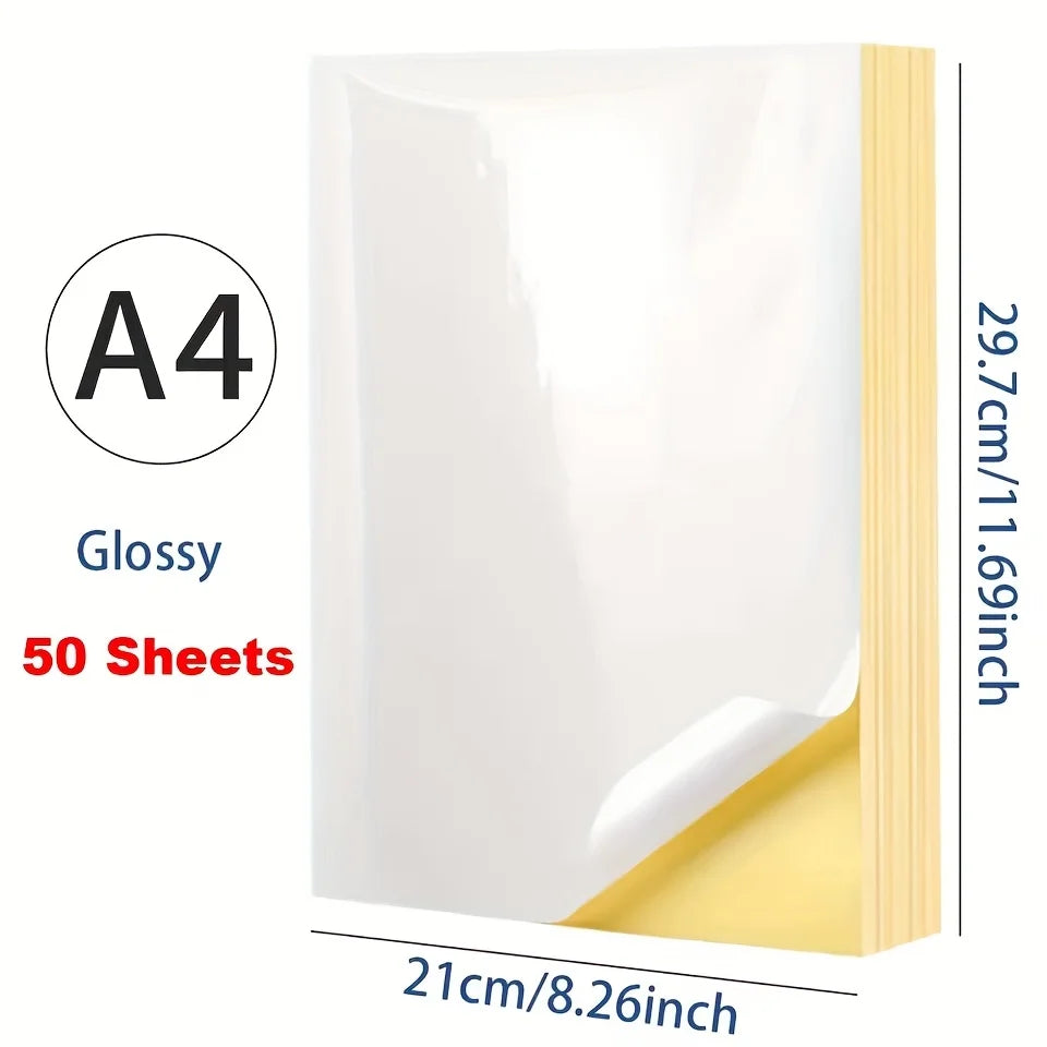 50-Pack A4 Clear PET Printable Self-Adhesive Sticker Sheets