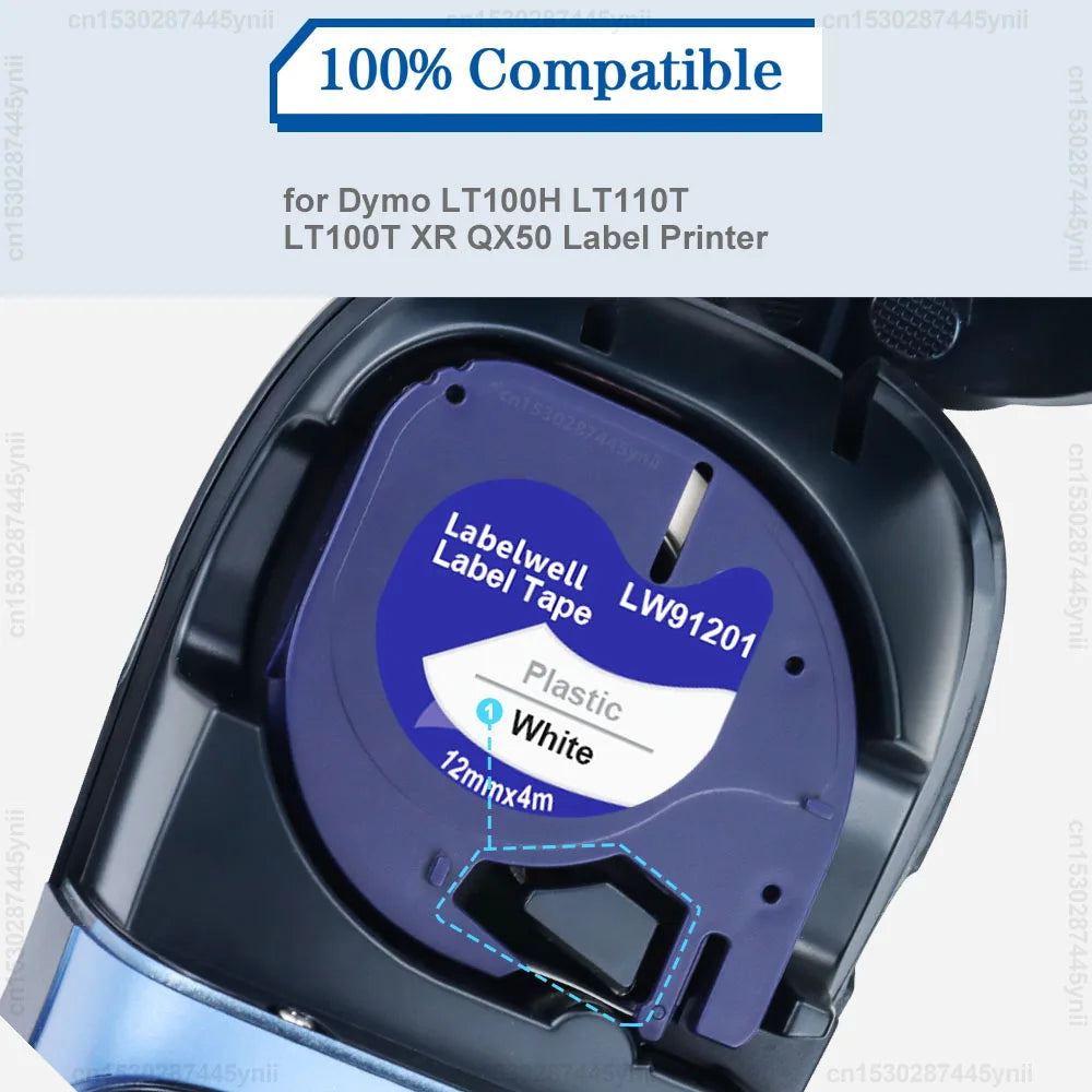 Labelwell 12mm LT Label Tape for Dymo LetraTag 91201 3PK/10PK