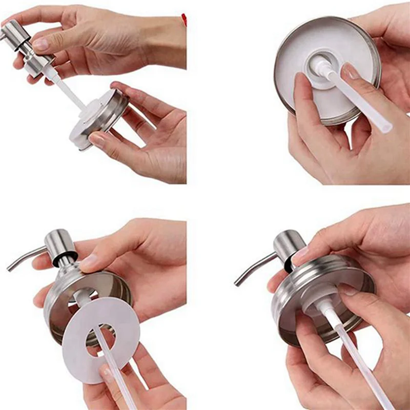 8-Pack Mason Jar Soap Dispenser Lids with Pumps – Silver