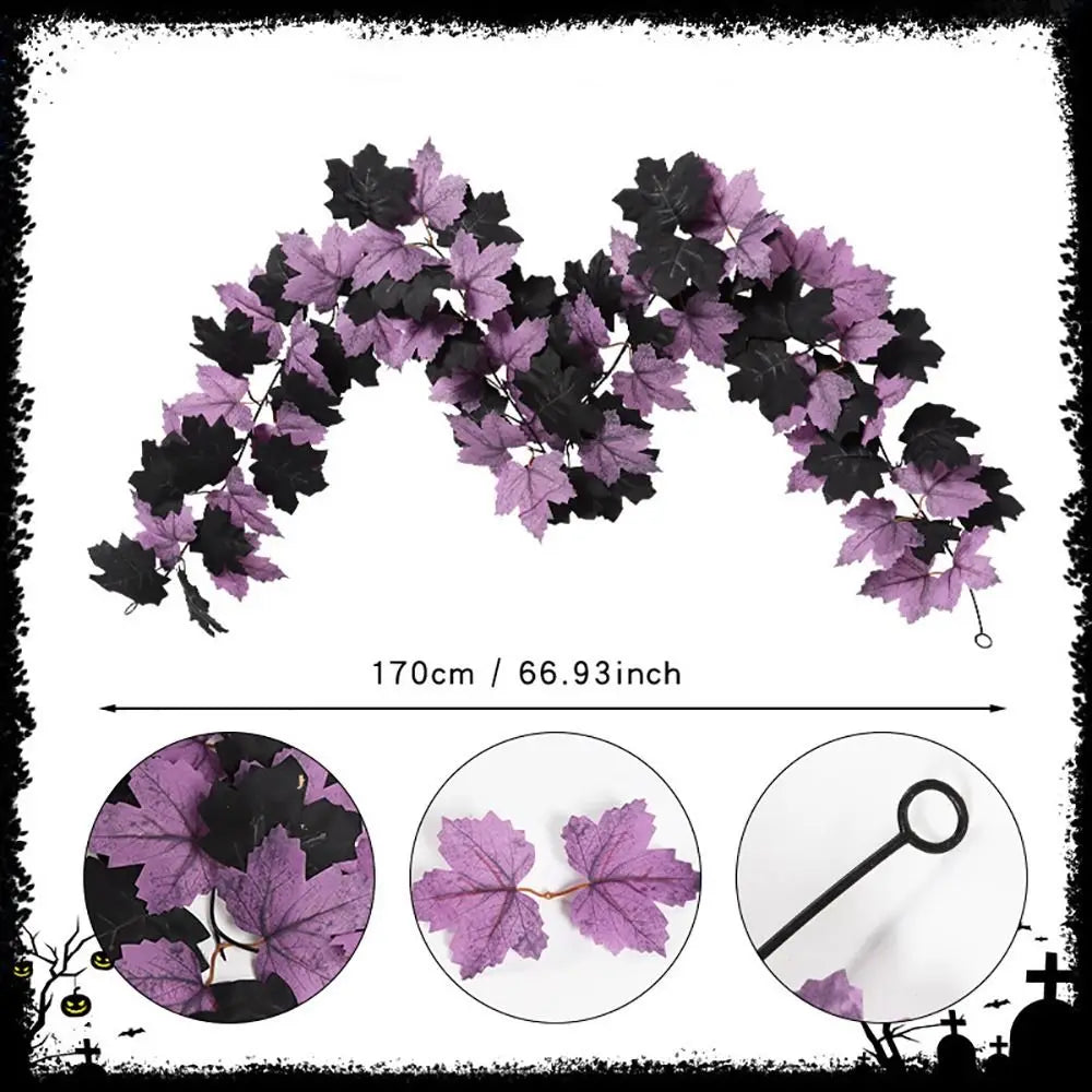 Halloween Maple Leaf Garland – Silk Faux Leaves & Gold Berries
