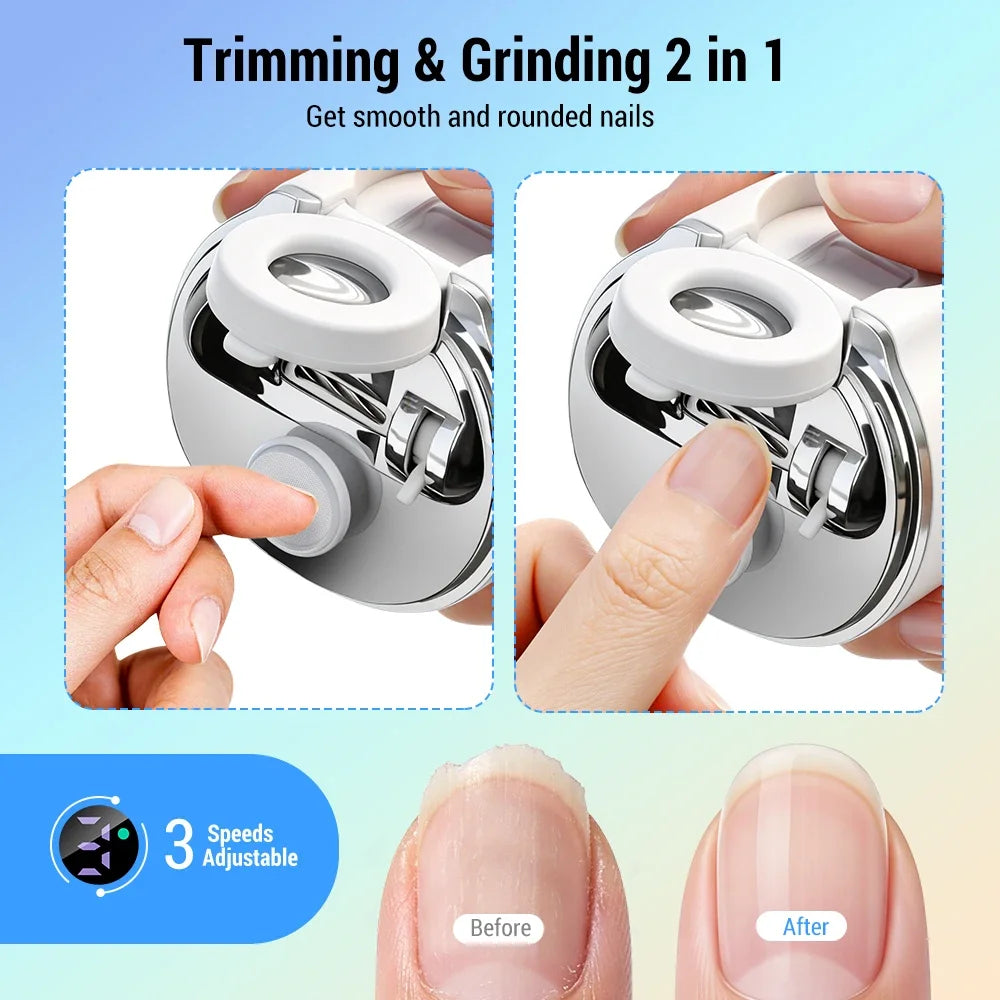 Electric Nail Clipper LED Magnifier Dual Blade Trimmer – All Ages