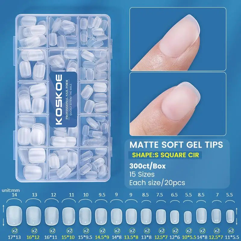 300pcs Matte Fake Nail Tips – Coffin Square Almond Oval