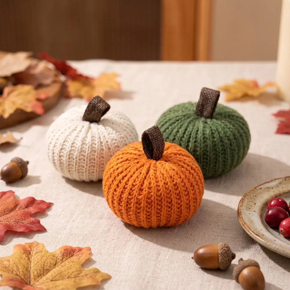 6-Pack Knitted Fabric Pumpkins – Multicolor Fall & Holiday Decor