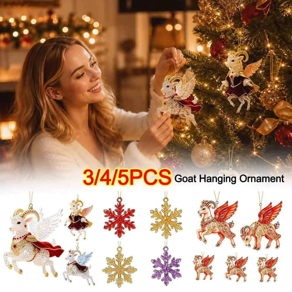 Goat Hanging Ornaments Acrylic Rhinestone Christmas Decor 3/4/5 PCS