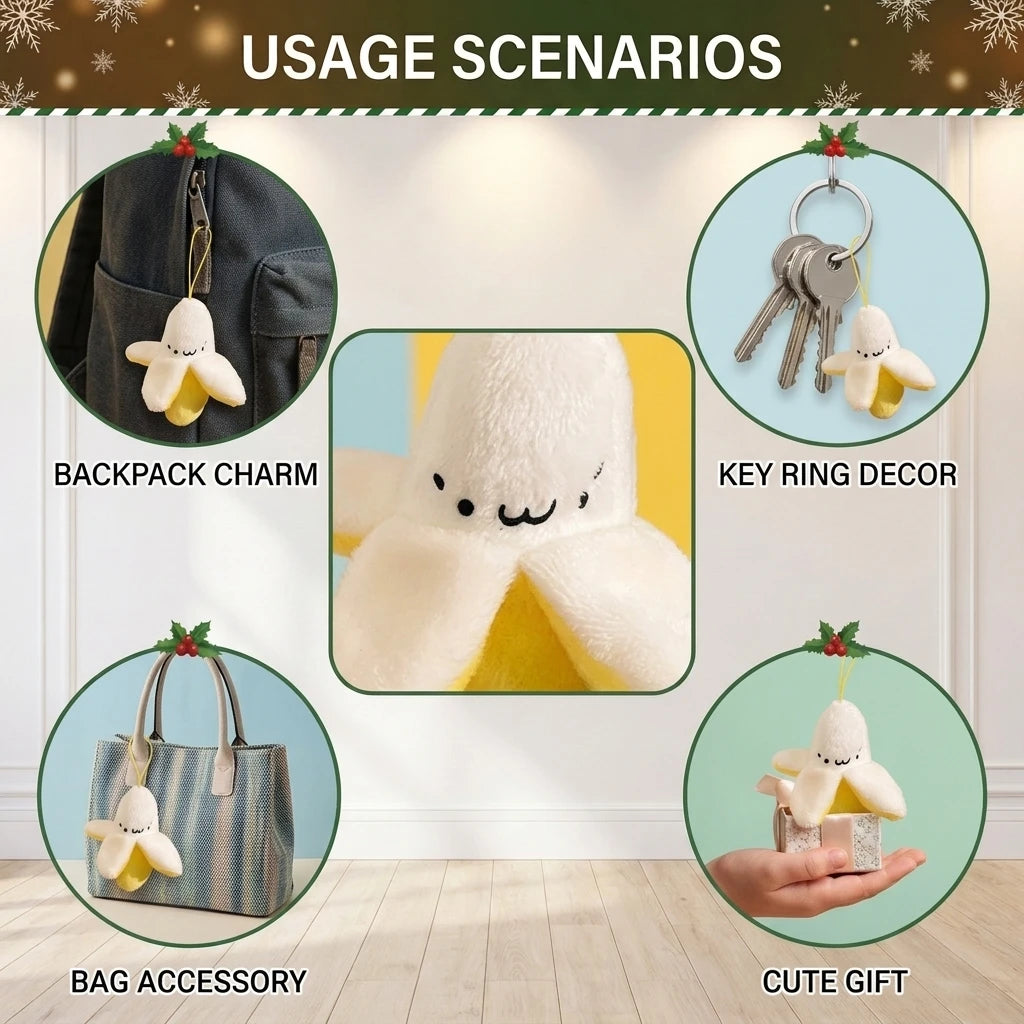 Banana Plush Keychain – Soft Cartoon Faux Fur Backpack Charm