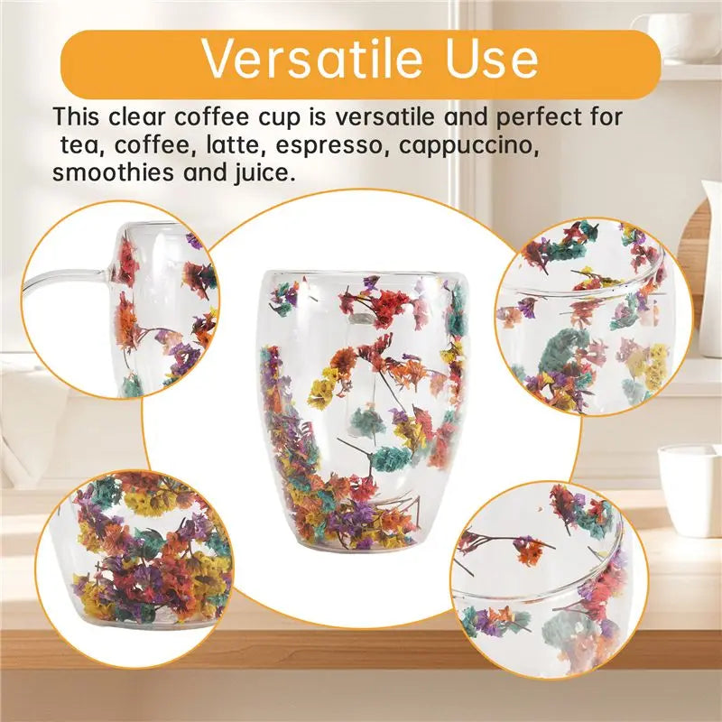 2PCS Double Wall Glass Mugs with Handle – Insulated Coffee & Tea