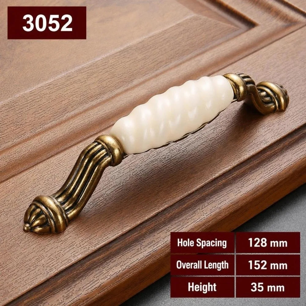 Zinc Alloy Ceramic Cabinet Pulls – Antique Gold Drawer Handles