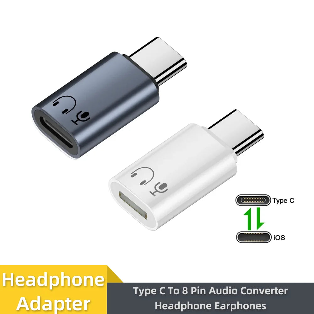 USB-C to 8-Pin Audio Adapter for iPhone 15 16 iPad MacBook