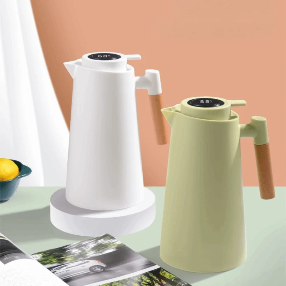 1L Smart Temp Display Vacuum Thermal Flask – Glass Liner & Wood Handle