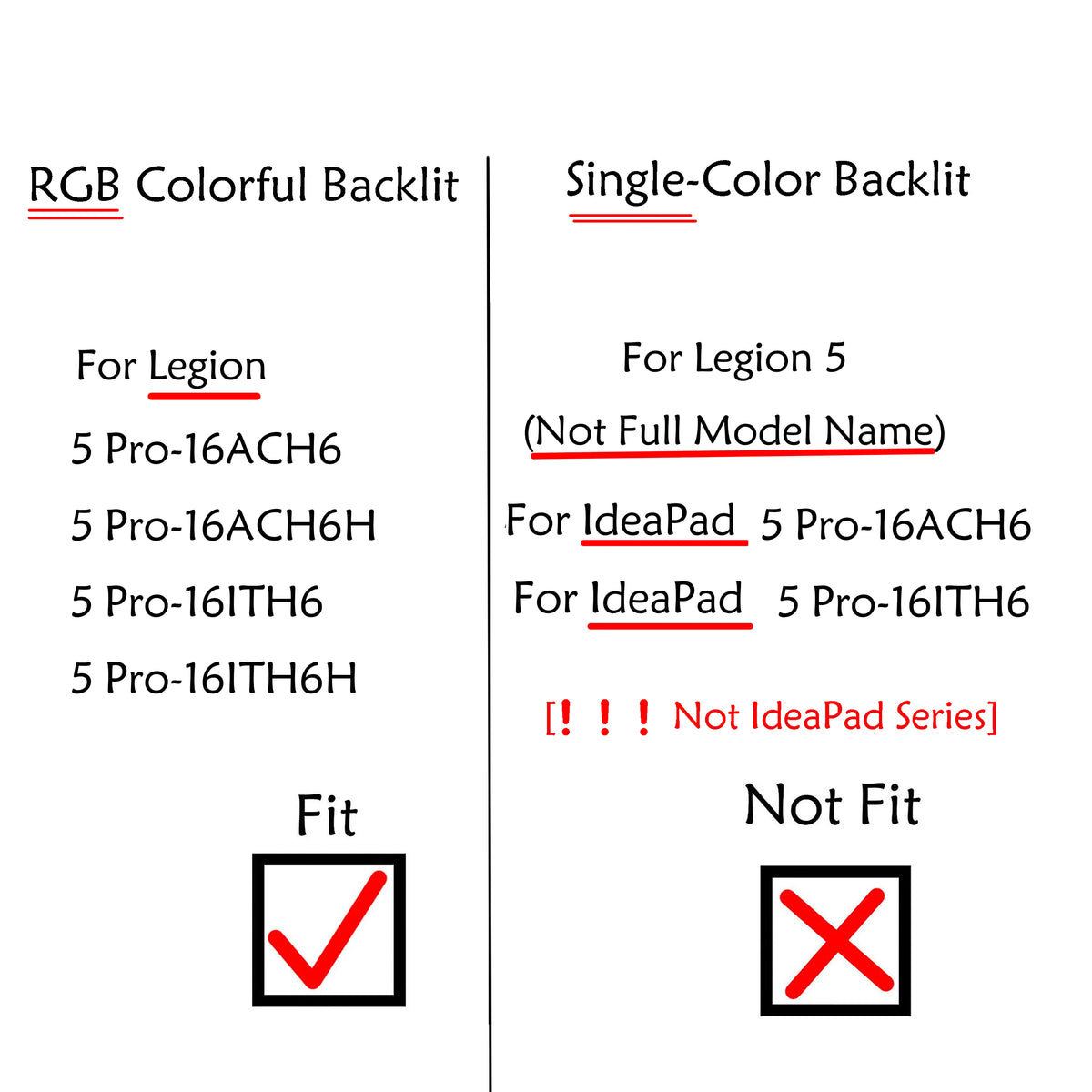 RGB Backlit Keyboard for Lenovo Legion 5 Pro-16ACH6 / Pro-16ITH6