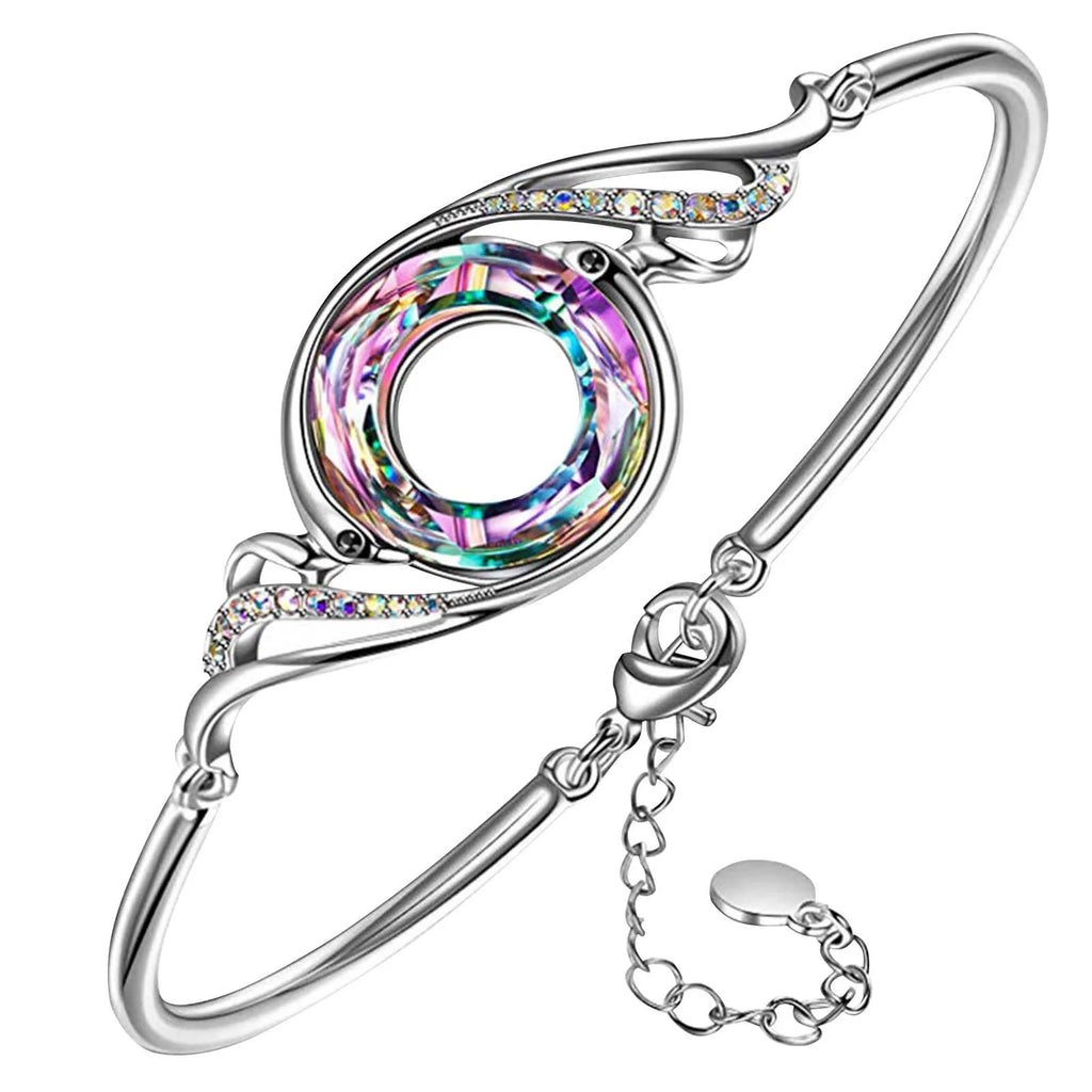Iridescent Openwork Bracelet Silver Tone Adjustable Chain Women