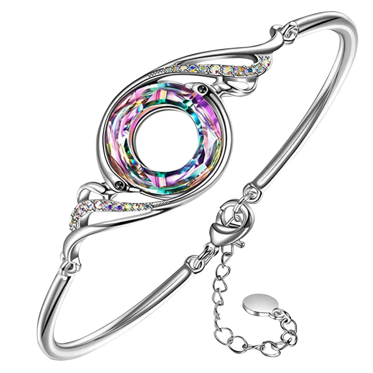 Iridescent Openwork Bracelet Silver Tone Adjustable Chain Women