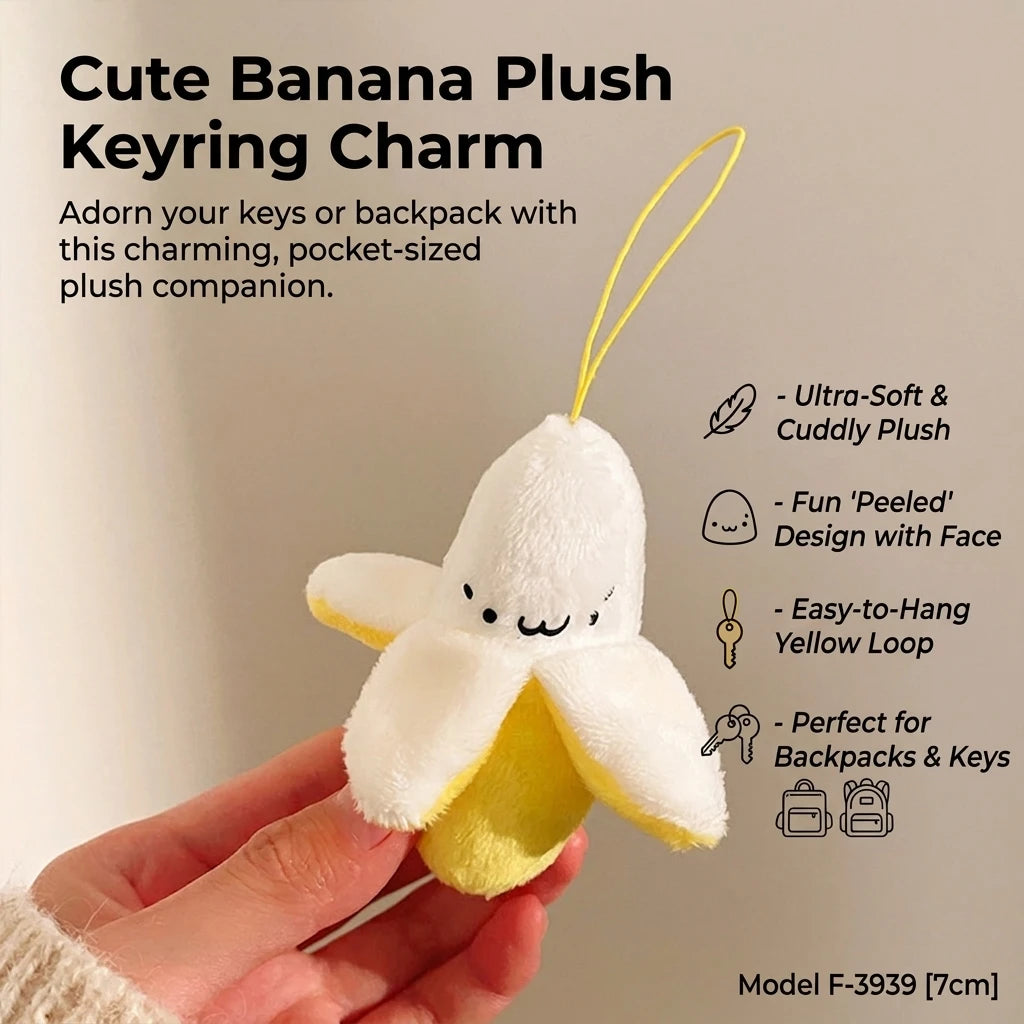 Banana Plush Keychain – Soft Cartoon Faux Fur Backpack Charm
