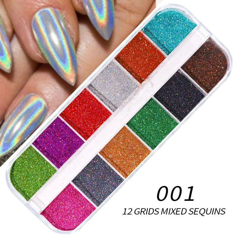 12-Grid Holographic Glitter Nail Art Sequins & Flakes Set
