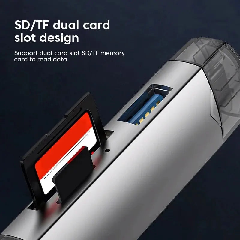 6-in-1 USB 3.0 Card Reader – Type-C, SD, TF, Micro USB