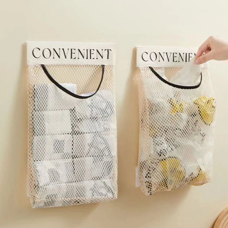 Wall Mount Plastic Bag Dispenser & Kitchen Organizer Pouch