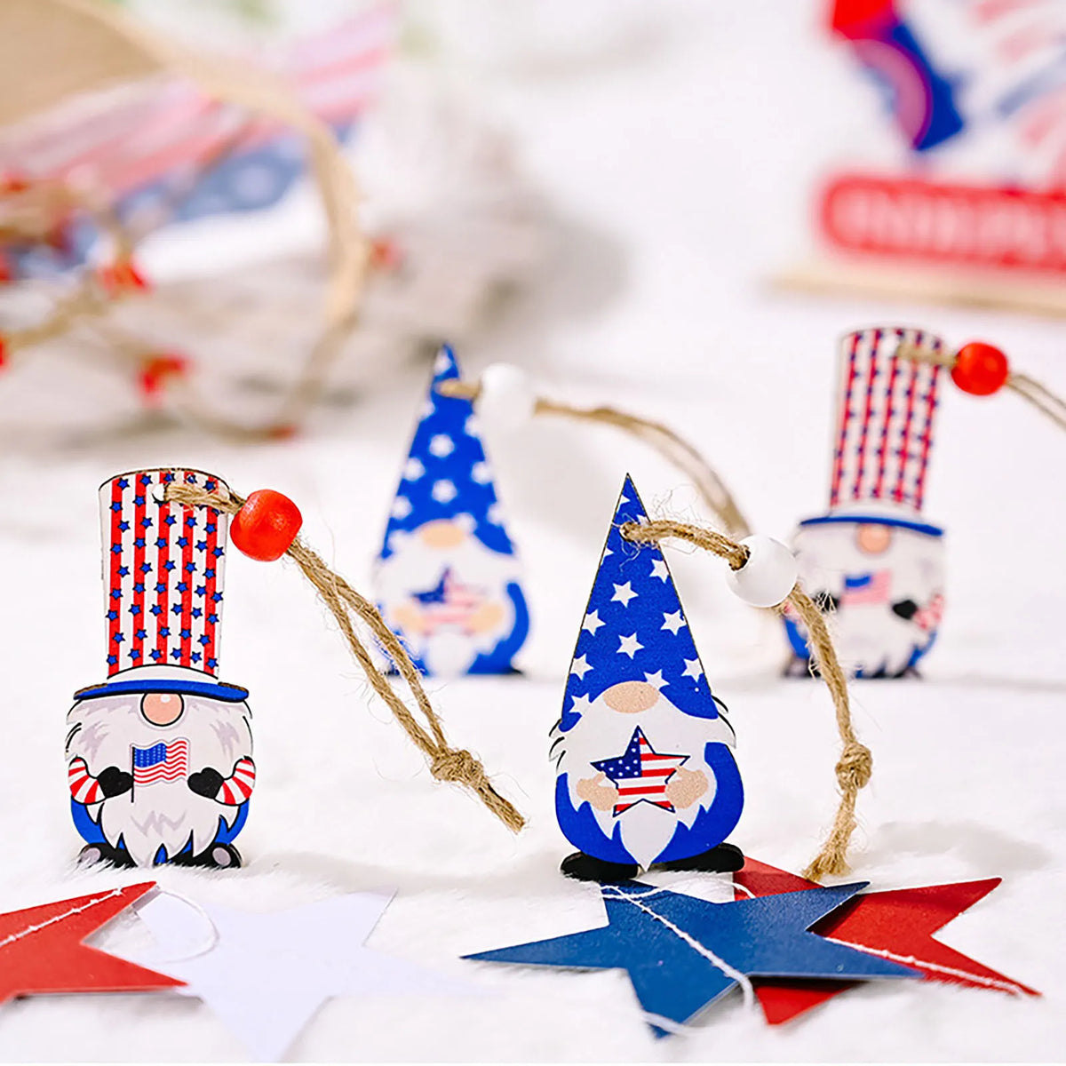 Patriotic Gnome Wood Ornament – 4th of July Hanging Decor