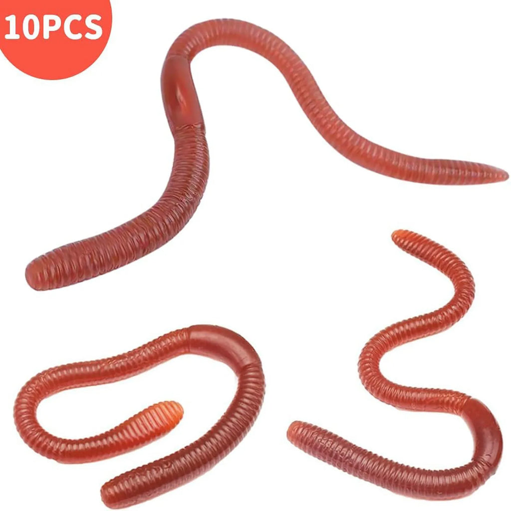 10-Pack Realistic Fake Earthworms – Stretchy Rubber Prank Props