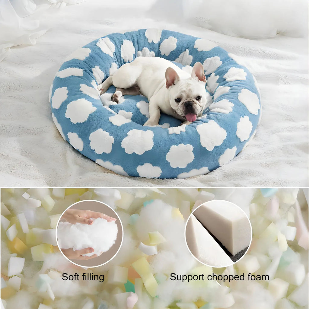 Sky Clouds Shaggy Plush Dog Bed – Washable Small Pet Sofa