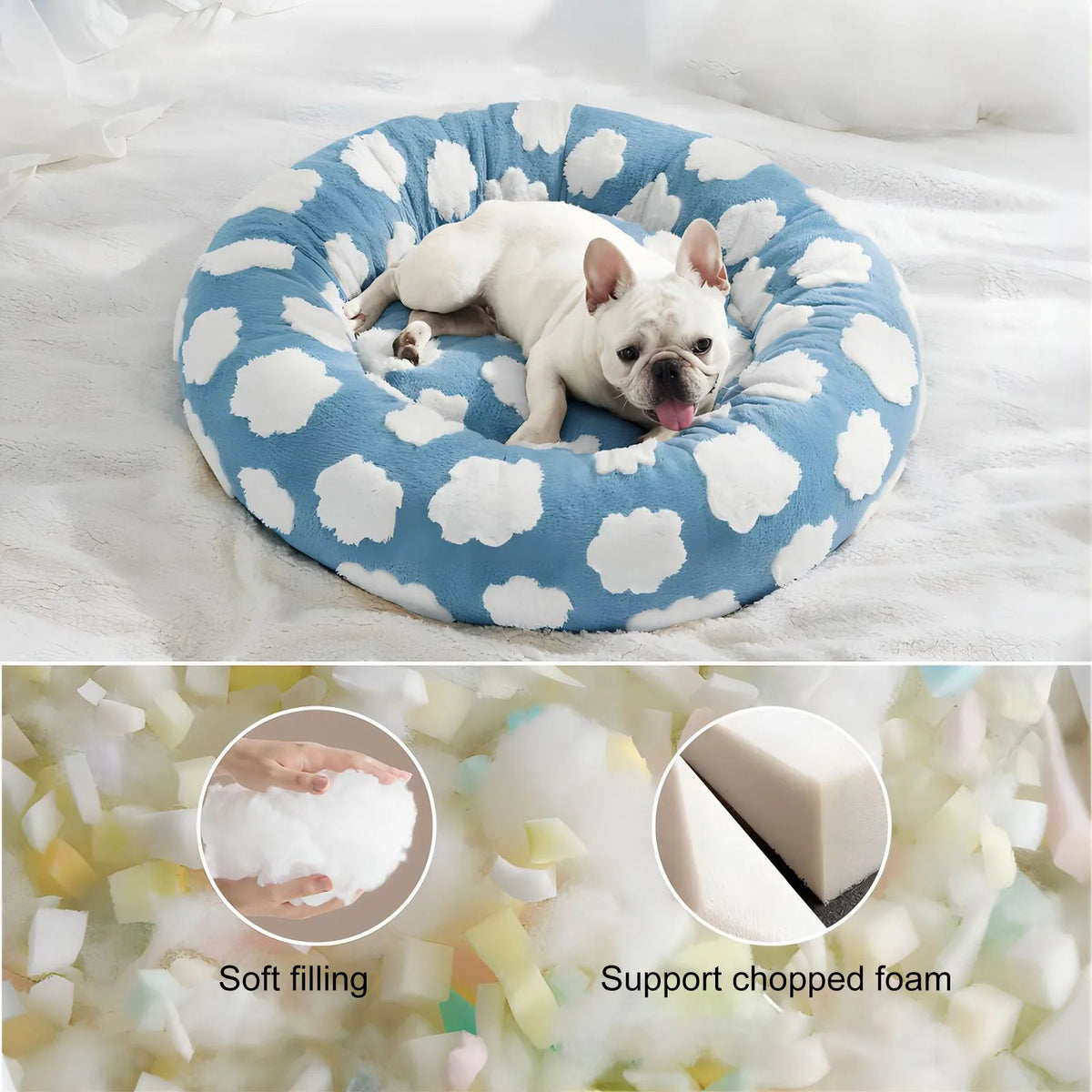 Sky Clouds Shaggy Plush Dog Bed – Washable Small Pet Sofa