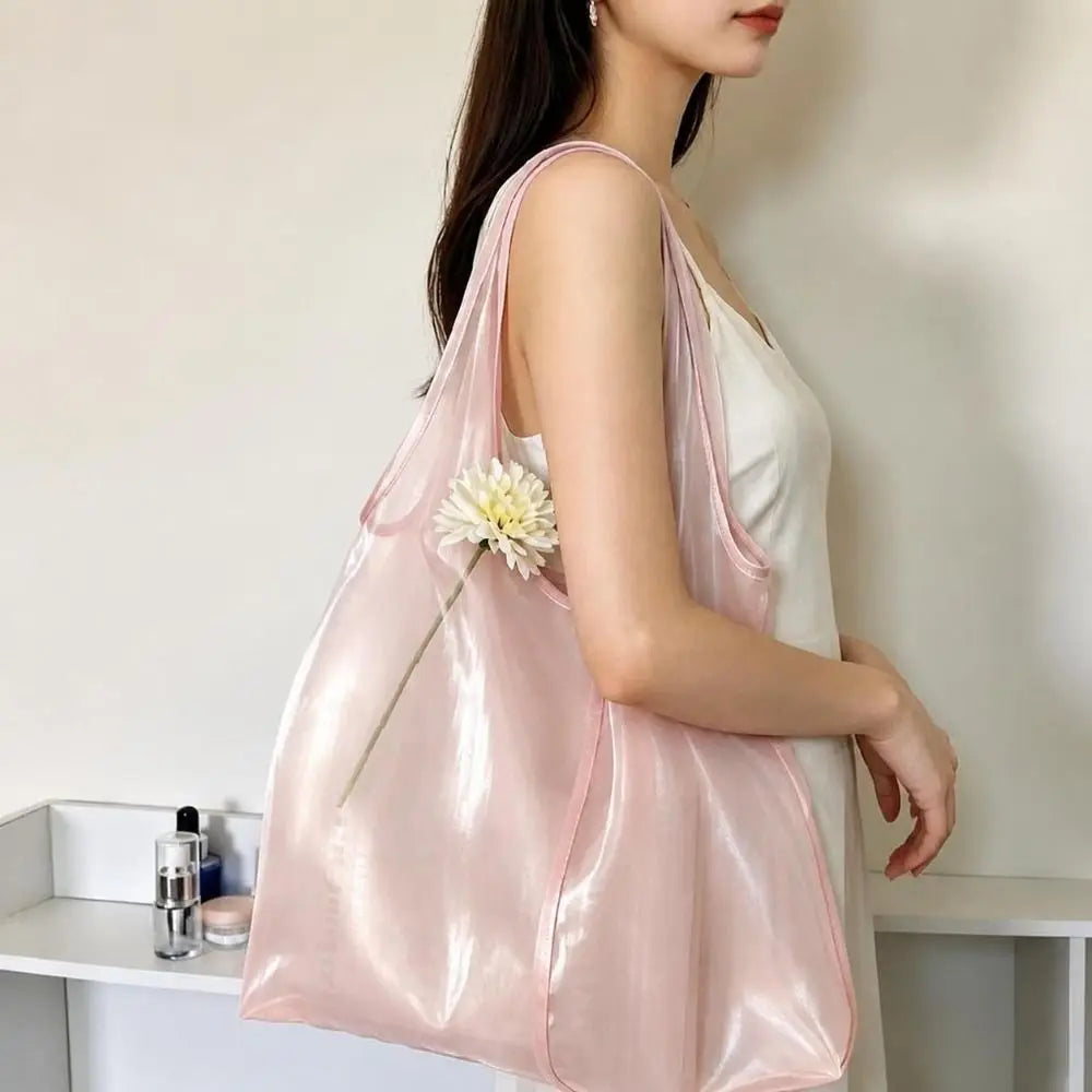 Lightweight Organza Tote Bag – Large Mesh Shopping Handbag