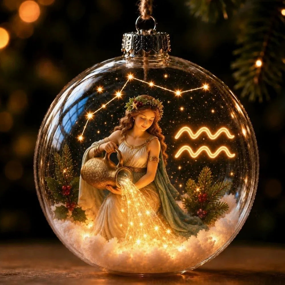 Zodiac Christmas Ball Ornament with Warm Built-In Light