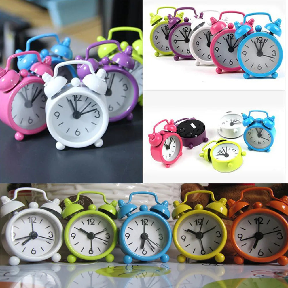 Mini Metal Analog Alarm Clock 4cm – Cute Multicolor Desk Clock