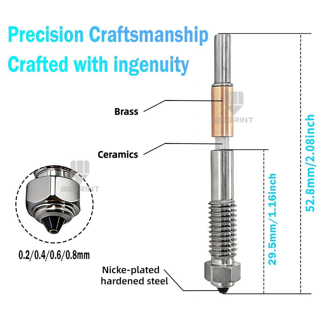 BEGRINT Bimetallic Hotend Nozzle for QIDI Q2 – 0.2–0.8mm
