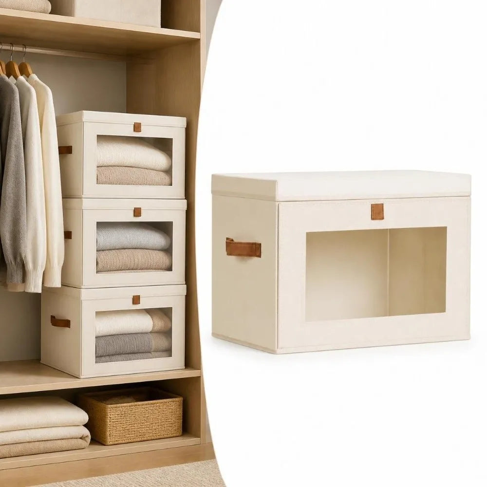 Foldable Fabric Storage Box with Visible Window & Handle