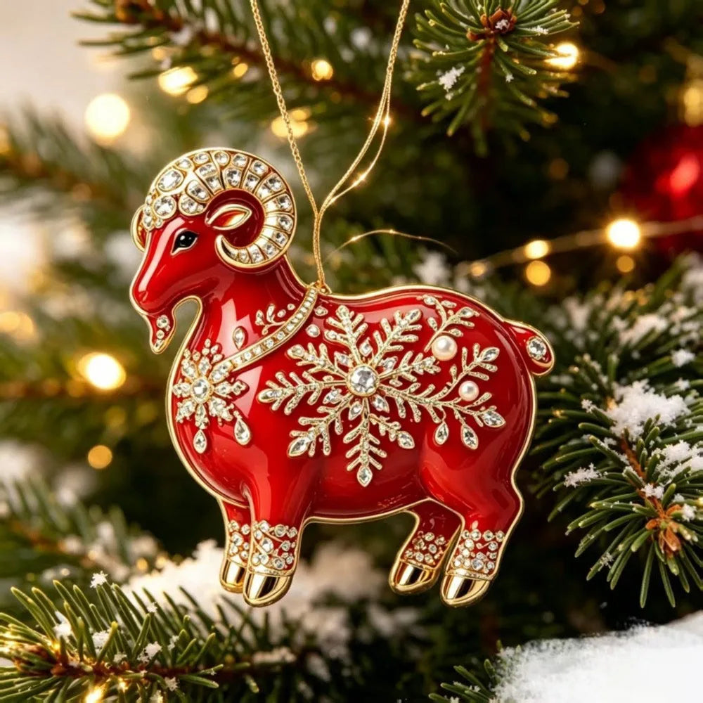 Acrylic Chinese Zodiac Goat Pendant – Red & Gold Car Keychain