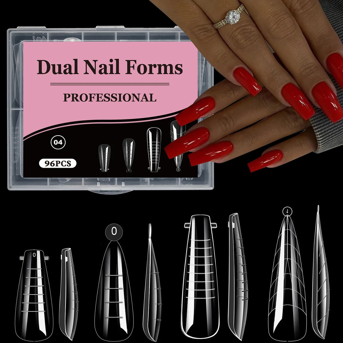 96Pcs Stiletto & Coffin Clear Dual Nail Extension Forms