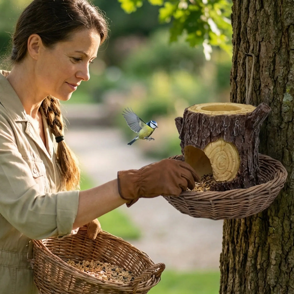Tree Stump Bird Feeder – Rustic Hanging Wild Bird Feeder