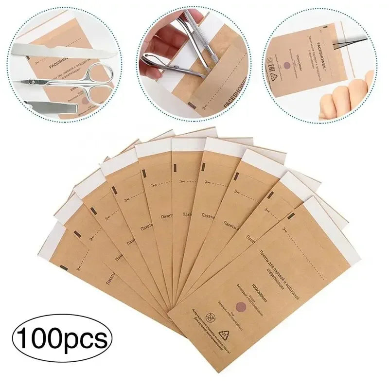 100Pcs Disposable Sterilization Bags for Nail Tools | Kraft Paper