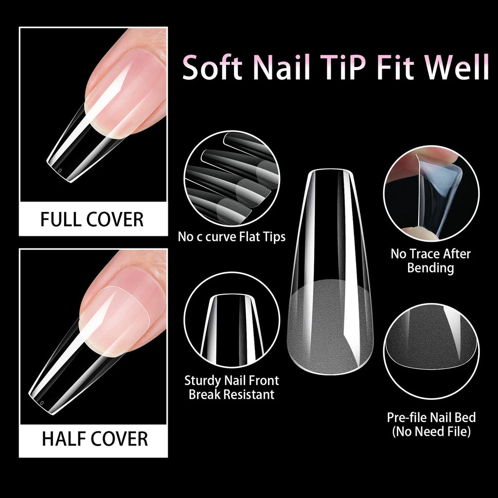 504pcs Acrylic Fake Nail Tips – 14 Styles, 12 Sizes | Misscheering