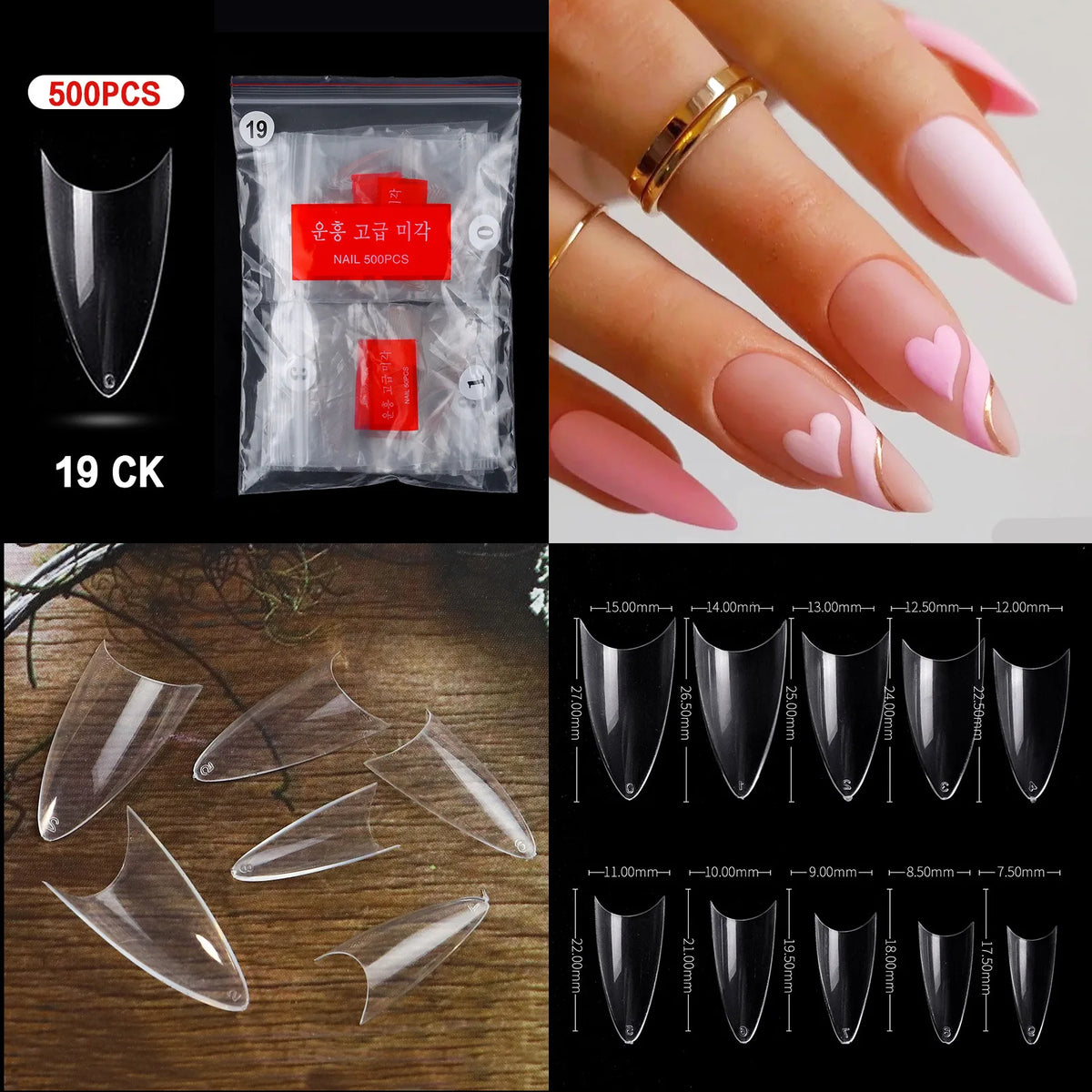 500pcs French Acrylic Nail Tips – Coffin Stiletto Full/Half Cover