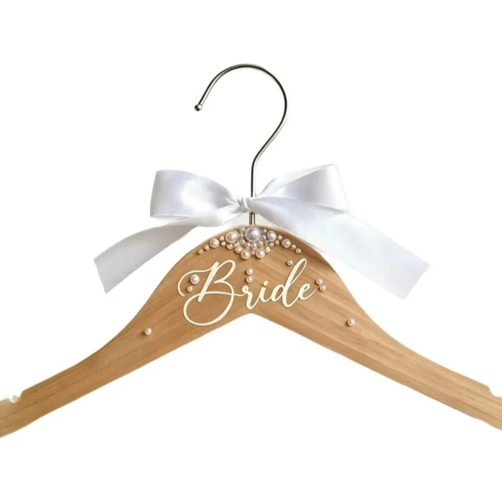 Wooden Bride Hanger Faux Pearl Butterfly Knot Wedding Dress