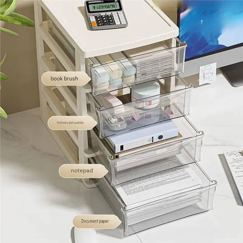 4-Layer Clear Desktop Storage Box with Drawer | Desk Organizer